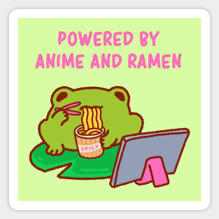 Powered by anime and ramen, anime fan, funny anime quote, cute anime lover frog Magnet